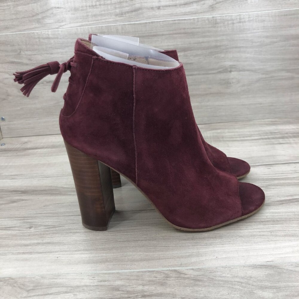 Halogen Booties Women's 7M Burgundy Suede Open Toe Boots